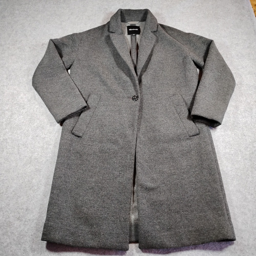 Madewell Womens Gray Wool Blend‎ Single Button Notch Lapel Car Coat Jacket S